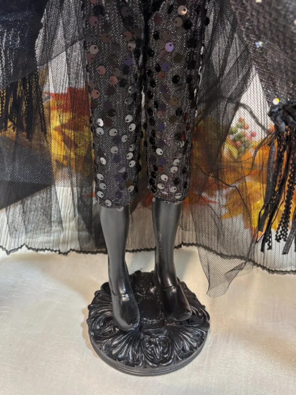 Cynthia Rowley Halloween Glam Witch Figurine Black Sequin Dress 24